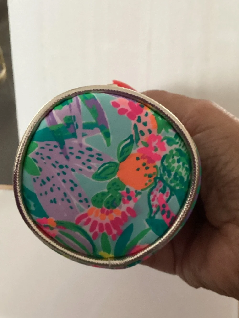 Lilly Pulitzer Tropical Floral Cylinder Pouch - Turquoise & Pink